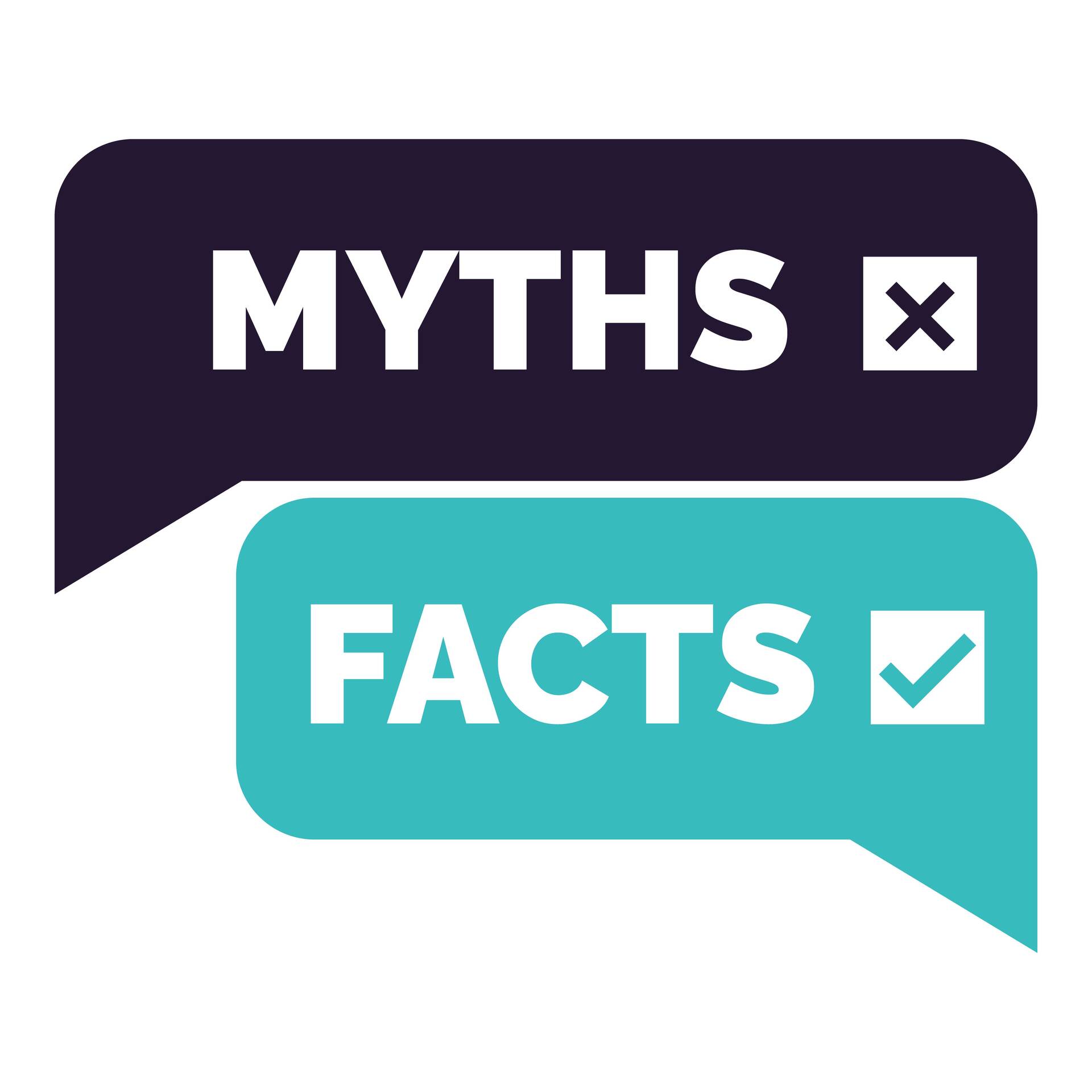 Myths versus facts speech bubbles showing true or false information